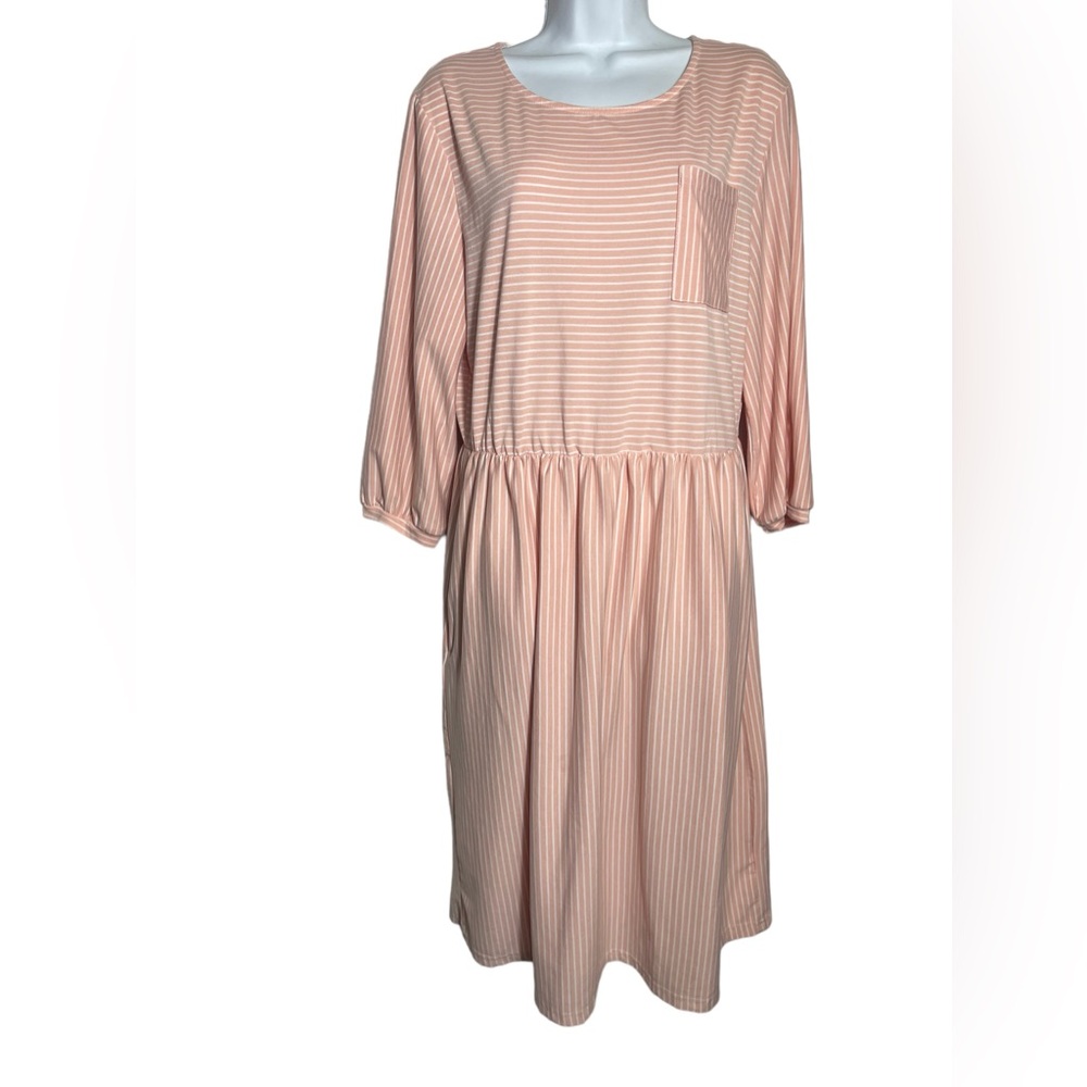 MAROKEETY Dress‎ size XL (size 16-18) light pink and white striped dress